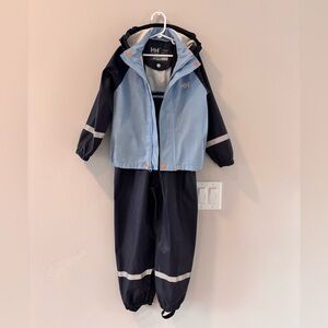 Helly Hansen Kids Raincoat Set - Light Blue and Navy, Jacket with Matching Bibs.